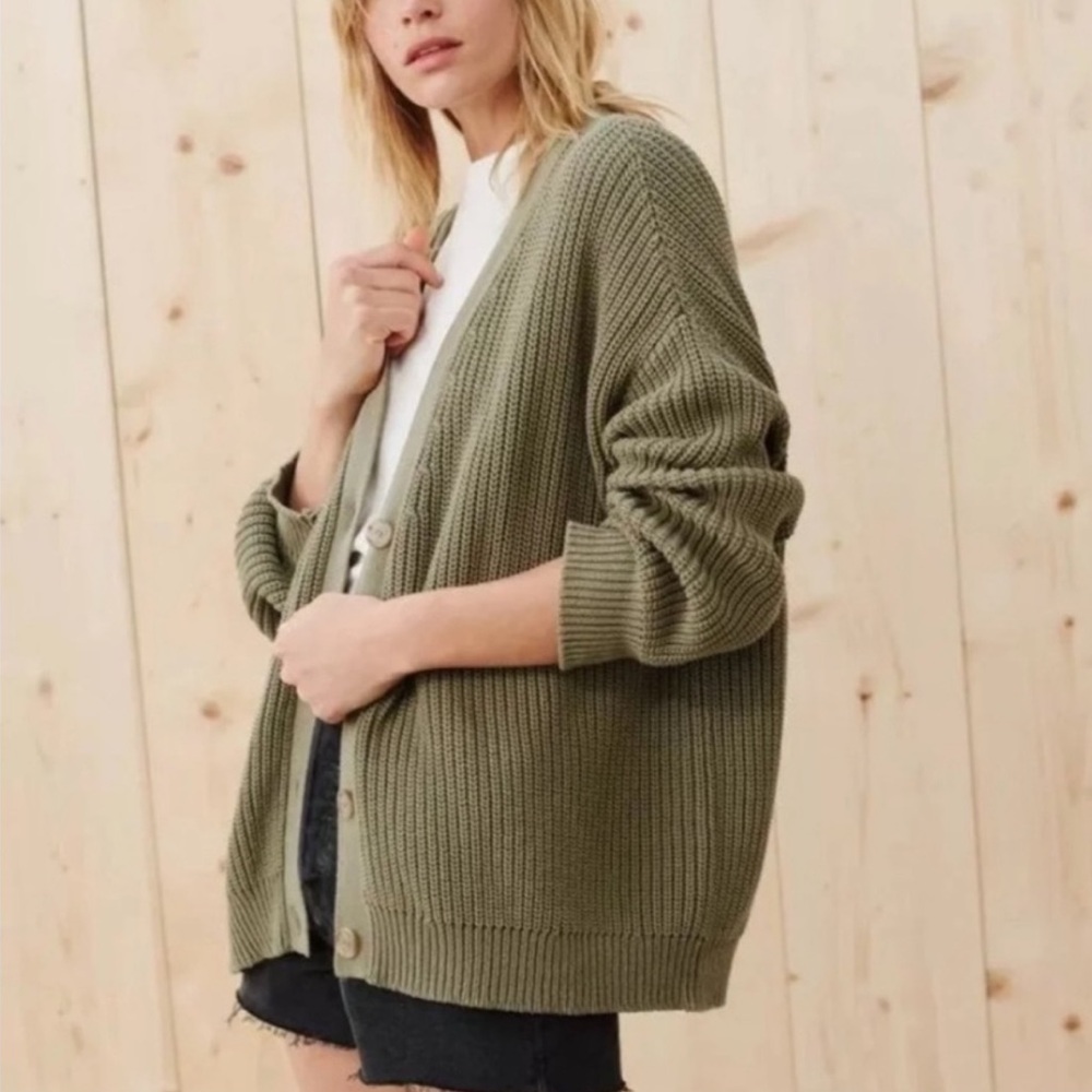 Jenni Kayne Cotton Cocoon Cardigan Sweater Sage Green - Picture 3 of 12